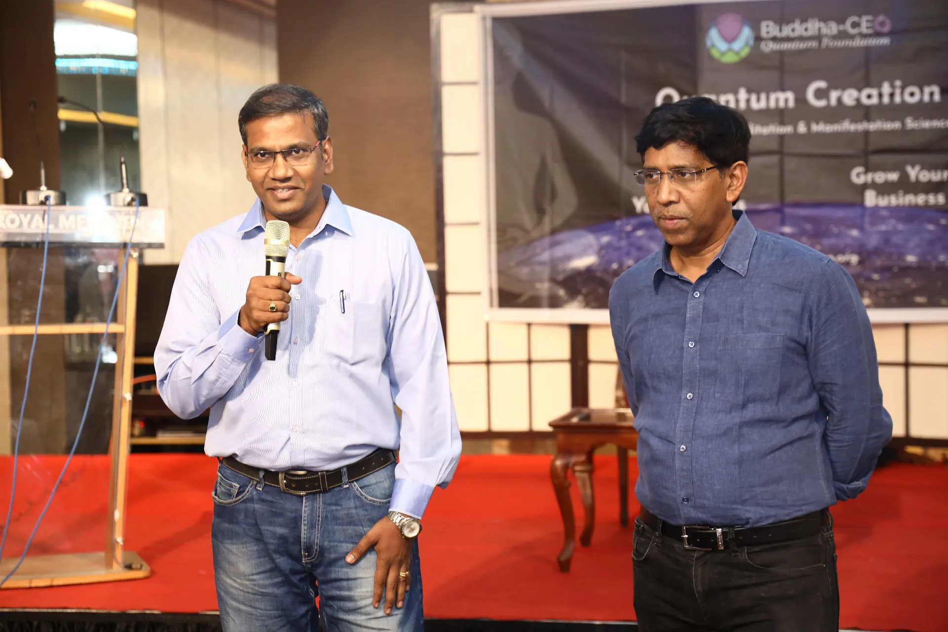 Rathinavel D speaking at a Buddha-CEO Quantum Foundation event in Chennai